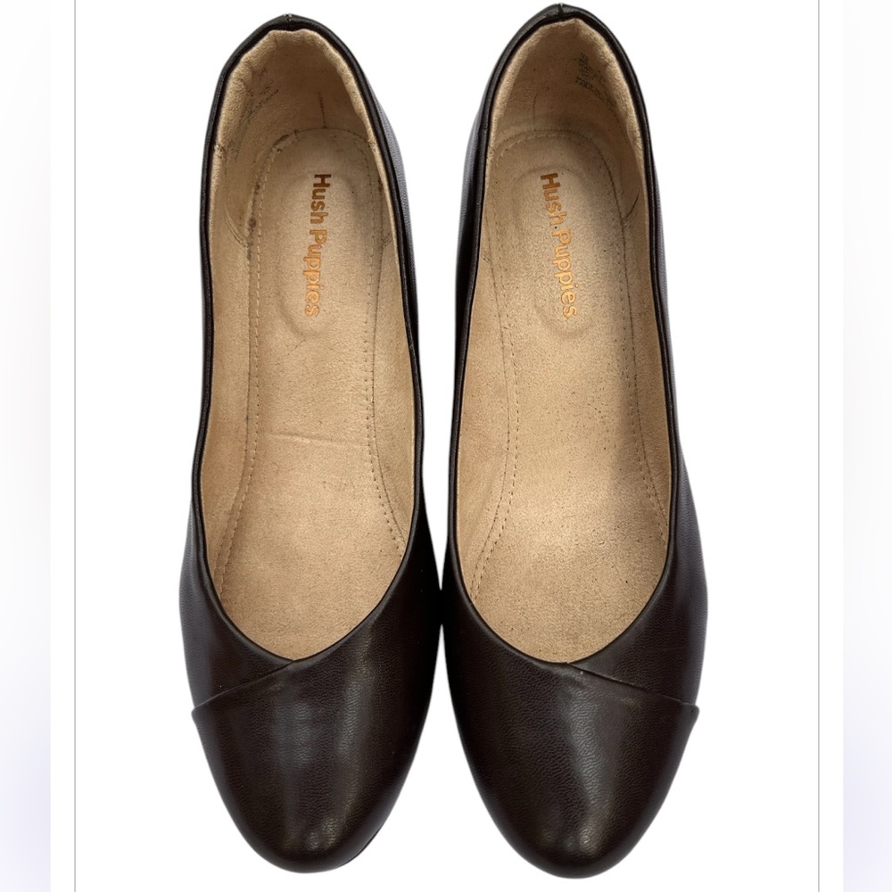 HUSH PUPPIES Women’s Brown Leather Round Toe Wedge Heel Shoes Size: 10